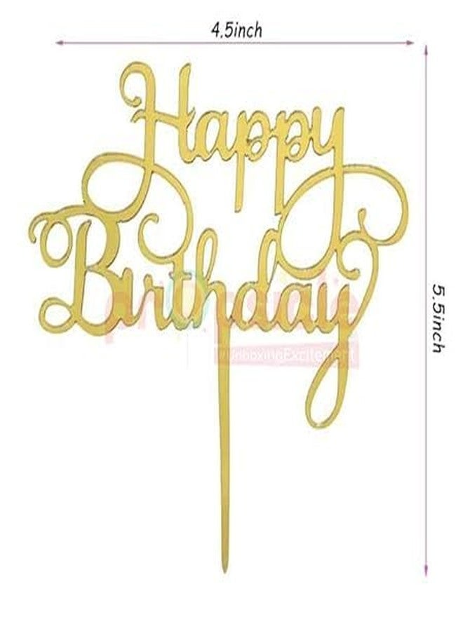BRIJBAZAAR Happy Birthday Acrylic Cake Topper Pack of 1 Gold Cake Decoration Golden - Image 4